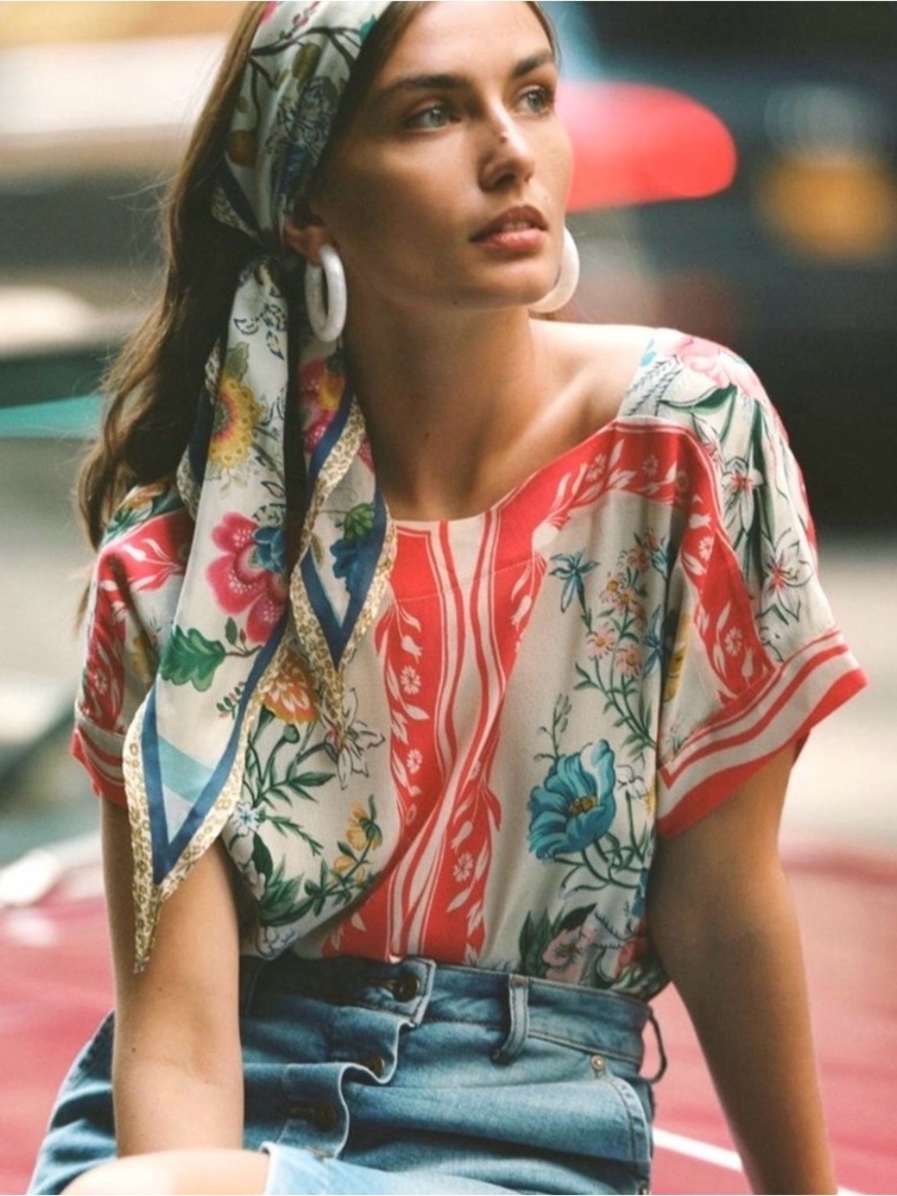 Anthropologie Maeve Romina Scarf Print Top M Boho Resortwear Euro Summer Beach